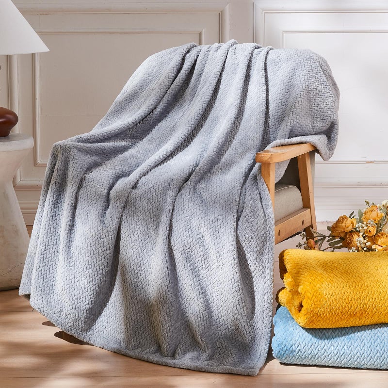 NEWCOSPLAY Super Soft Throw Blanket Grey Premium Silky Flannel Fleece Leaves Pattern Lightweight Bed Blanket All Season Use (Grey, Throw(50"x60")) - Image 2